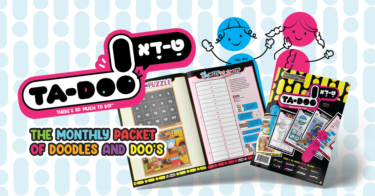 TTa-Doo monthly activity magazine for kids featuring interactive puzzles, craft packets, and doodles alongside cartoon mascots.